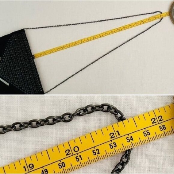 Elegant Black Suede Envelope Clutch With Studded Front and Crossover Chain Strap - Picture 11 of 14